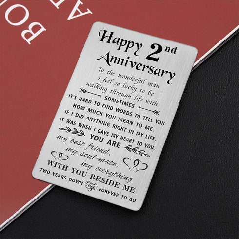 2nd Anniversary Engraved Metal Wallet Insert for Husband / Boyfriend